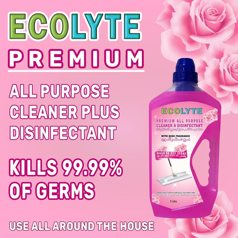 ECOLYTE+ Premium All Purpose Cleaner & Disinfectant - Rose Scent, 1L - Image 3